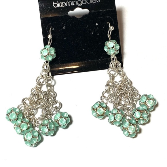 Bloomingdale’s Earrings Dangles Chandeliers Silver Tone Rhinestones - Picture 1 of 9